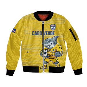 Cabo Verde Football 2026 Custom Sleeve Zip Bomber Jacket Tubaroes Azuis Goalkeeper Yellow Jersey