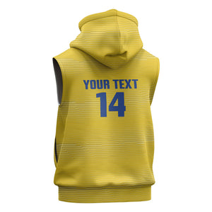 Cabo Verde Football 2026 Custom Sleeveless Hoodie Tubaroes Azuis Goalkeeper Yellow Jersey