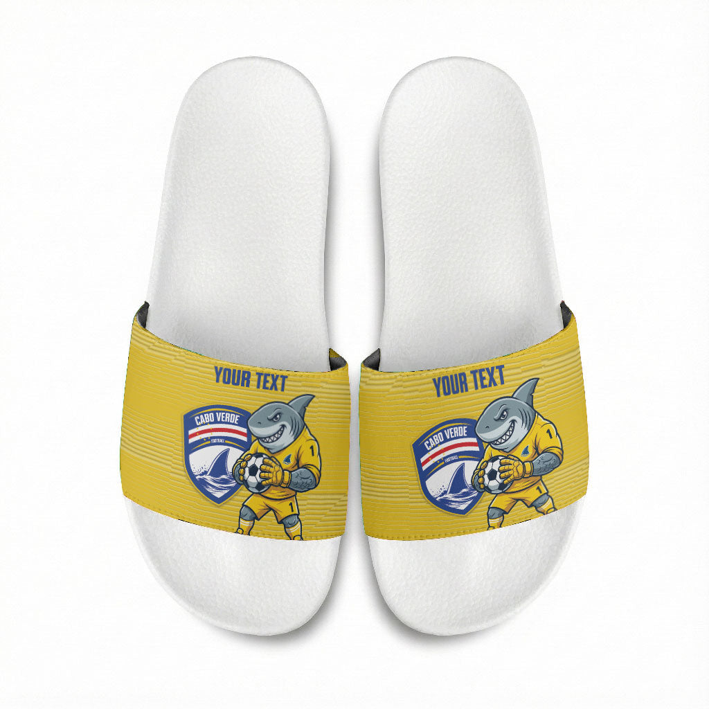 Cabo Verde Football 2026 Custom Slide Sandals Tubaroes Azuis Goalkeeper Yellow Jersey