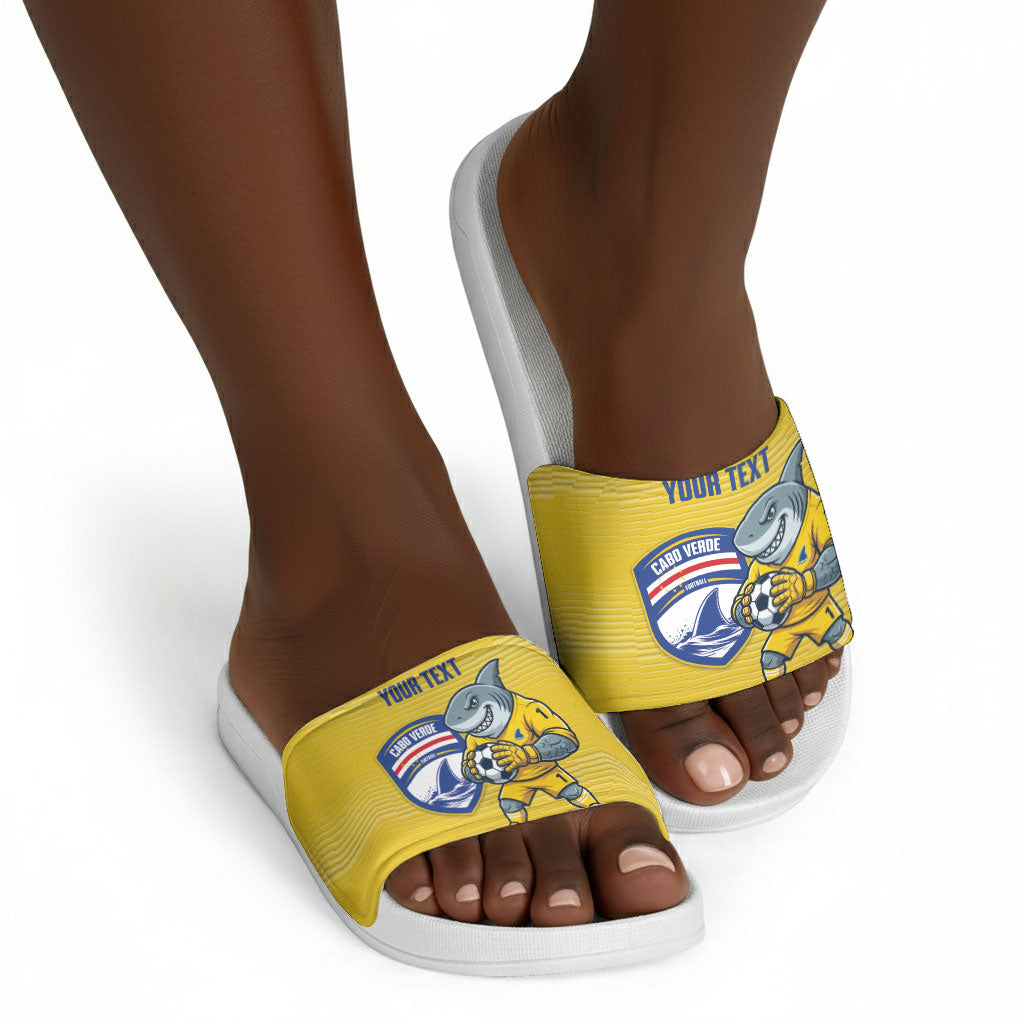 Cabo Verde Football 2026 Custom Slide Sandals Tubaroes Azuis Goalkeeper Yellow Jersey