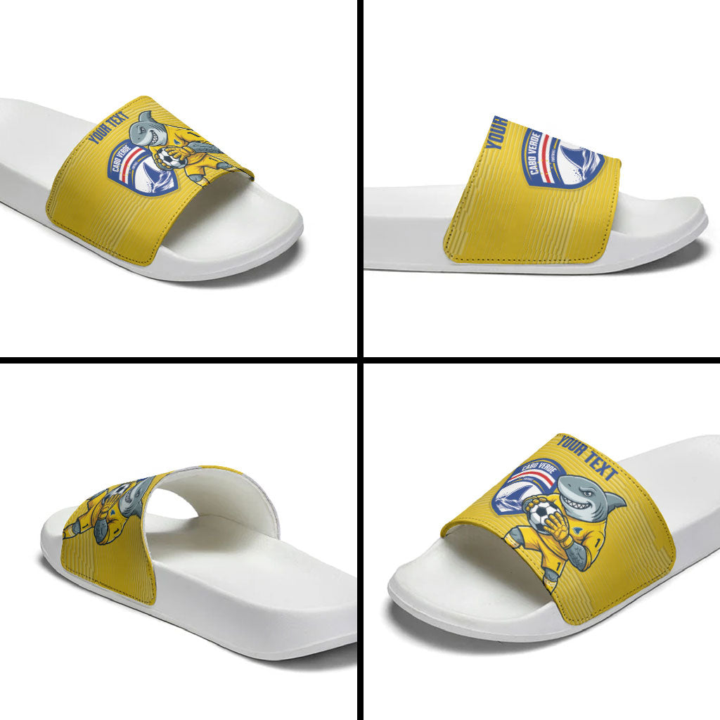 Cabo Verde Football 2026 Custom Slide Sandals Tubaroes Azuis Goalkeeper Yellow Jersey