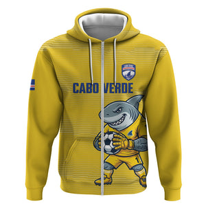 Cabo Verde Football 2026 Custom Zip Hoodie Tubaroes Azuis Goalkeeper Yellow Jersey