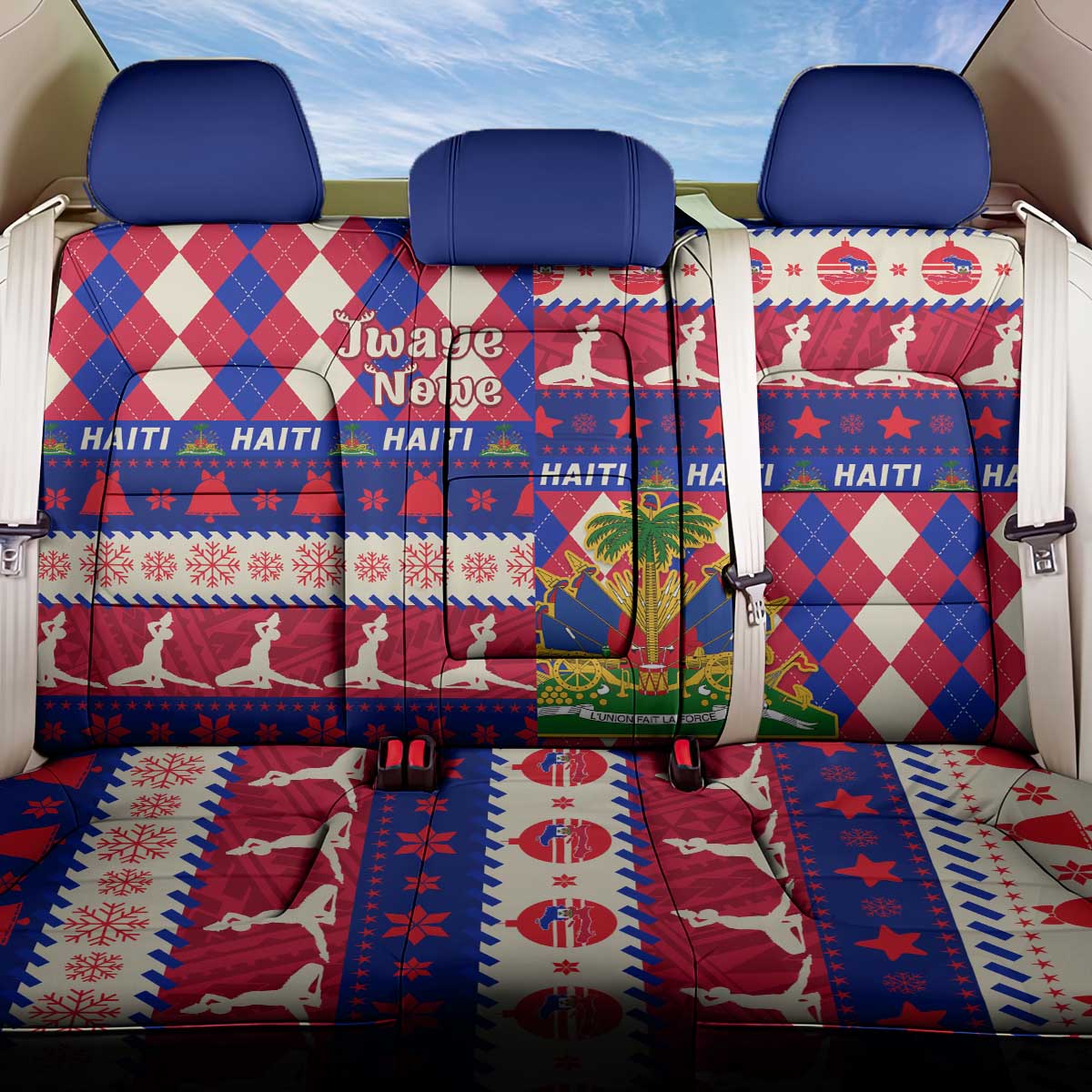 Afro Haiti Christmas Back Car Seat Cover Jwaye Nowe Neg Marron With Coat Of Arms - African Pride