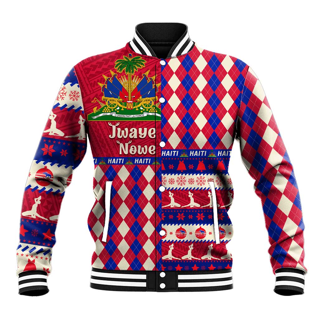 Afro Haiti Christmas Baseball Jacket Jwaye Nowe Neg Marron With Coat Of Arms - African Pride