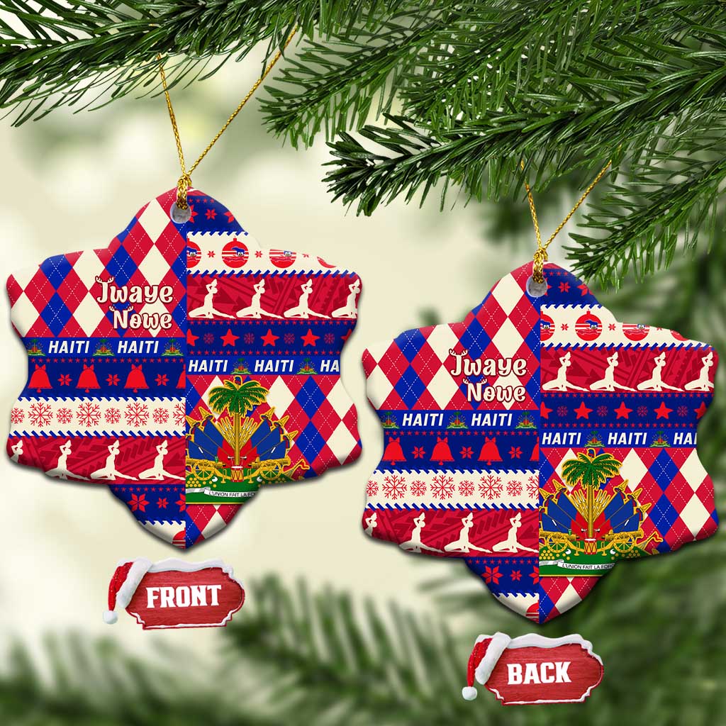 Afro Haiti Christmas Ceramic Ornament Jwaye Nowe Neg Marron With Coat Of Arms - African Pride