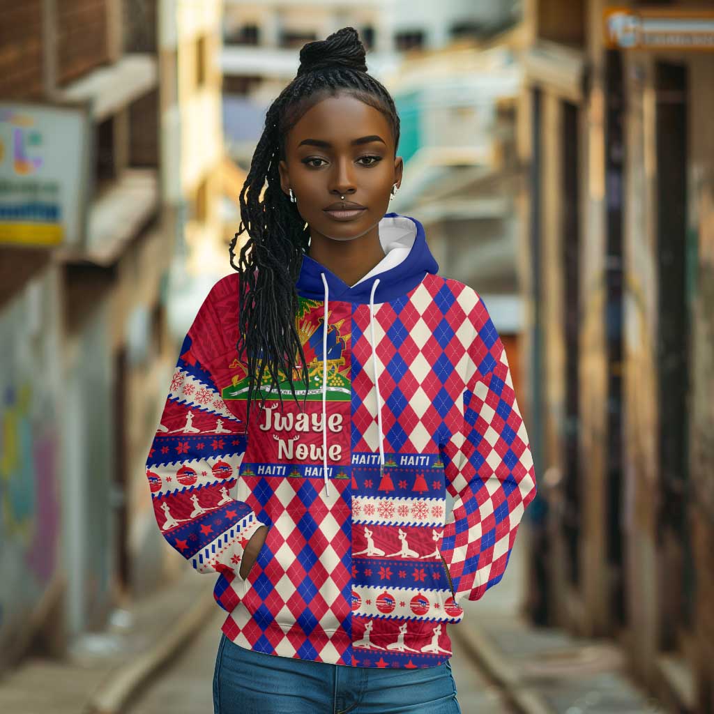 Afro Haiti Christmas Hoodie Jwaye Nowe Neg Marron With Coat Of Arms - African Pride
