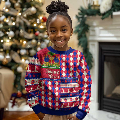 Afro Haiti Christmas Kid Ugly Christmas Sweater Jwaye Nowe Neg Marron With Coat Of Arms - African Pride
