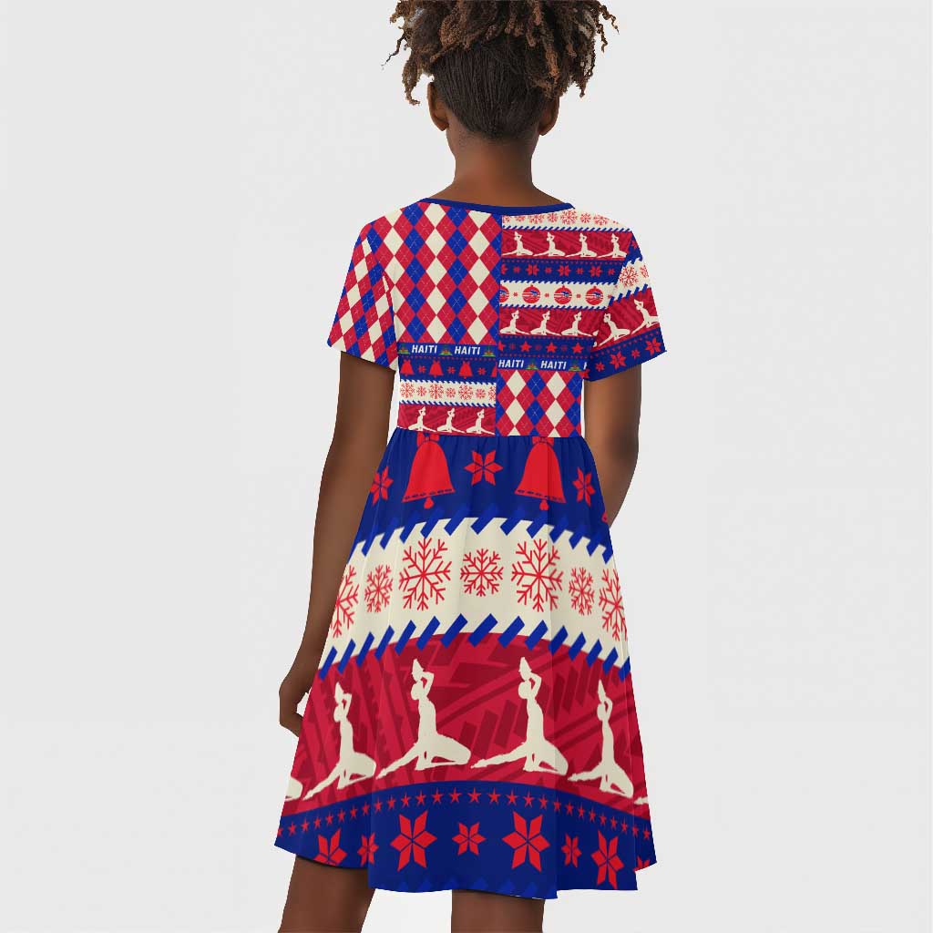 Afro Haiti Christmas Kid Short Sleeve Dress Jwaye Nowe Neg Marron With Coat Of Arms - African Pride