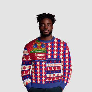 Afro Haiti Christmas Ugly Christmas Sweater Jwaye Nowe Neg Marron With Coat Of Arms - African Pride
