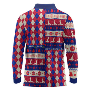 Afro Haiti Christmas Long Sleeve Polo Shirt Jwaye Nowe Neg Marron With Coat Of Arms - African Pride