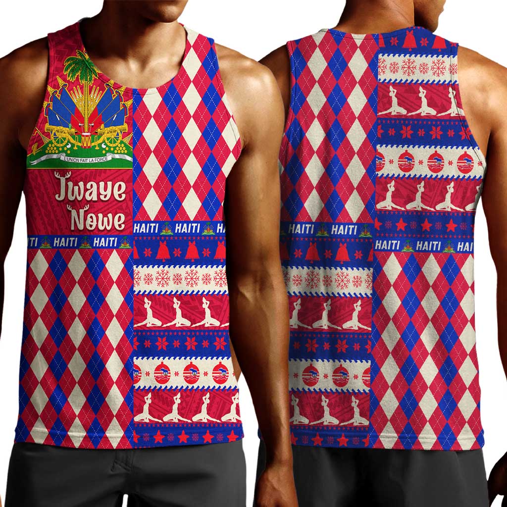 Afro Haiti Christmas Men Tank Top Jwaye Nowe Neg Marron With Coat Of Arms - African Pride