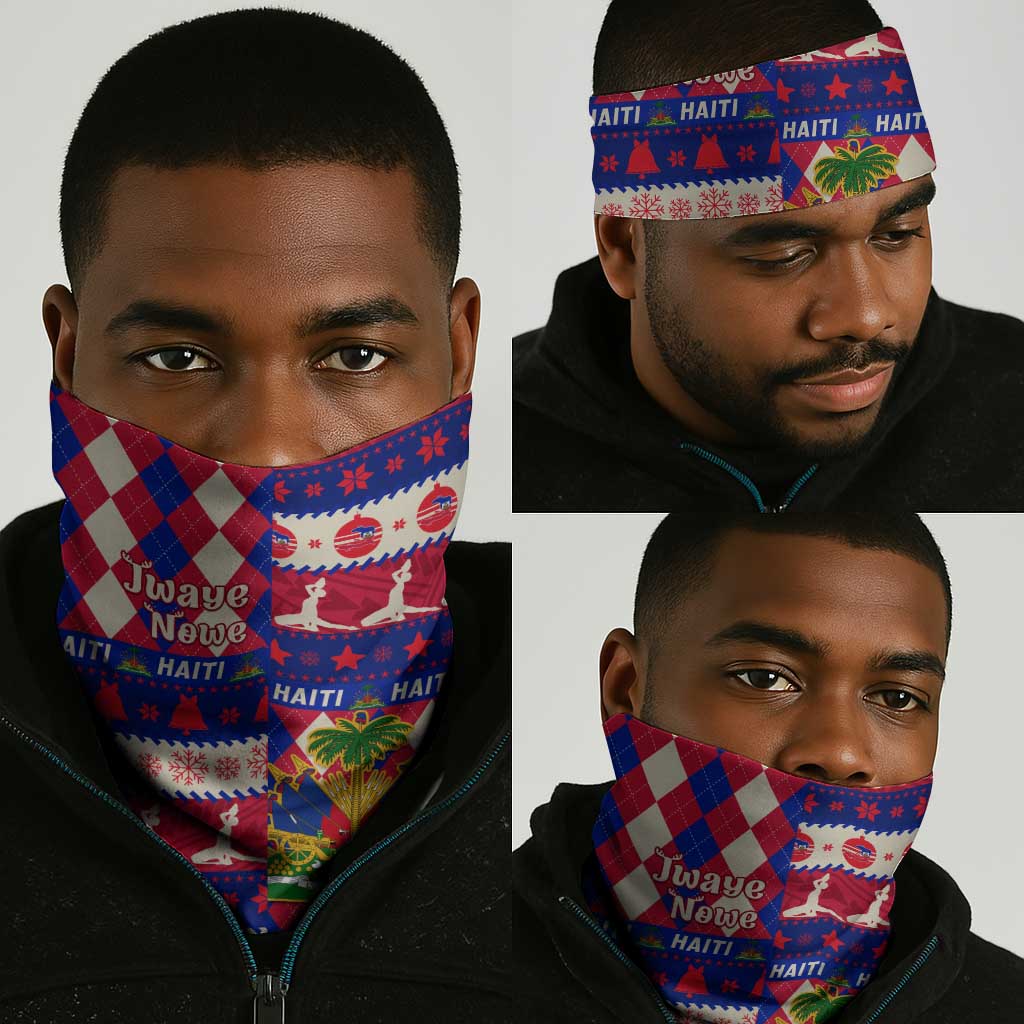 Afro Haiti Christmas Neck Gaiter Jwaye Nowe Neg Marron With Coat Of Arms - African Pride