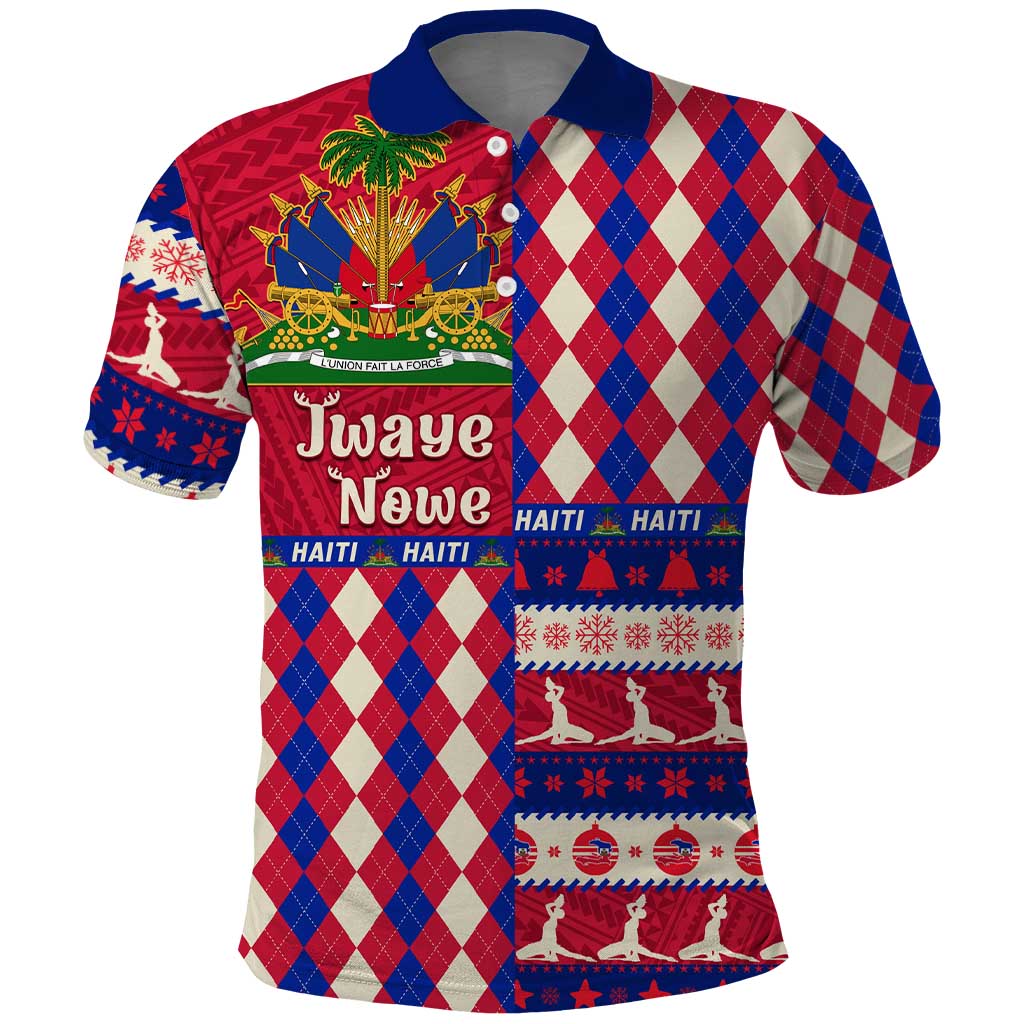 Afro Haiti Christmas Polo Shirt Jwaye Nowe Neg Marron With Coat Of Arms - African Pride