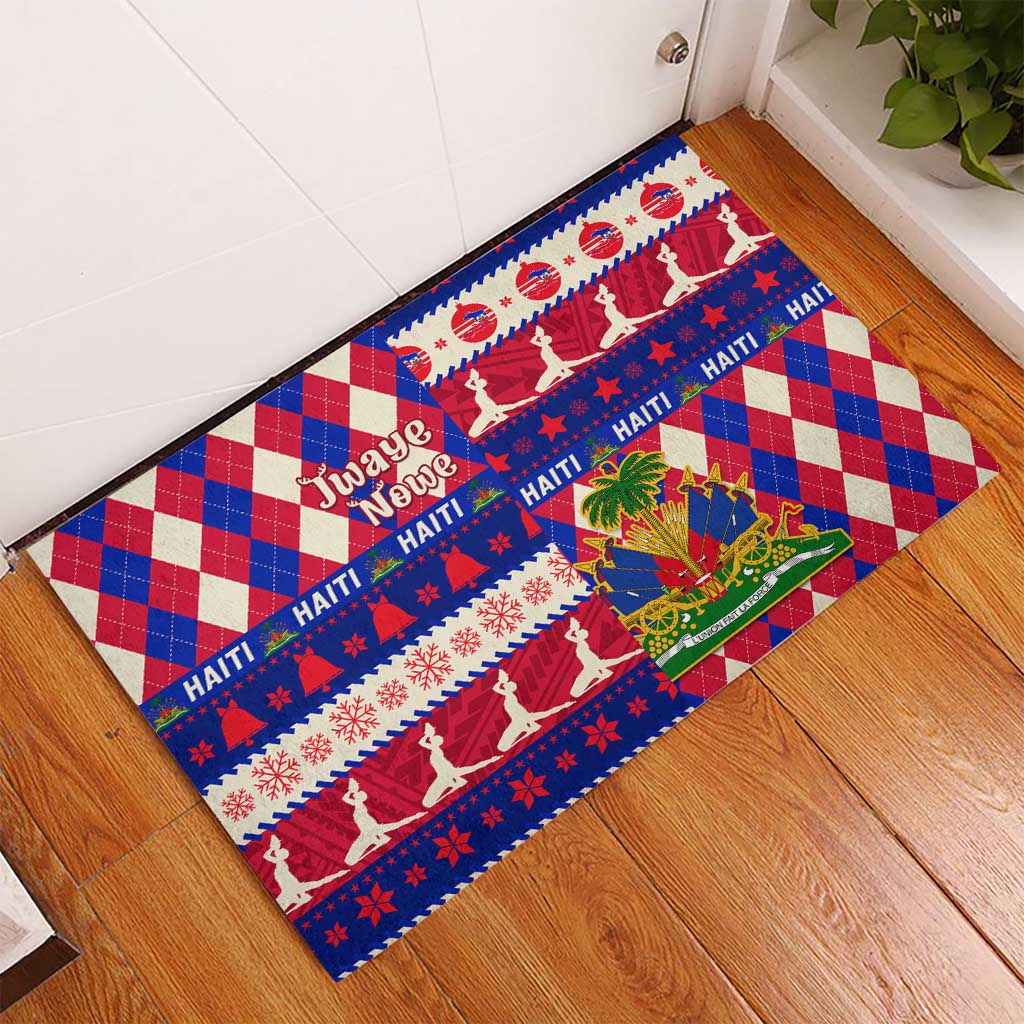 Afro Haiti Christmas Rubber Doormat Jwaye Nowe Neg Marron With Coat Of Arms - African Pride