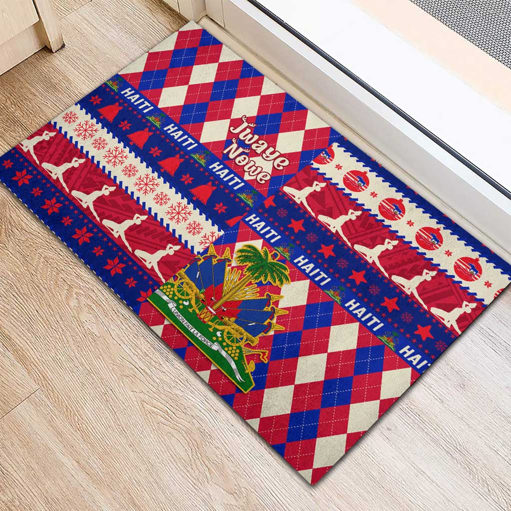 Afro Haiti Christmas Rubber Doormat Jwaye Nowe Neg Marron With Coat Of Arms - African Pride