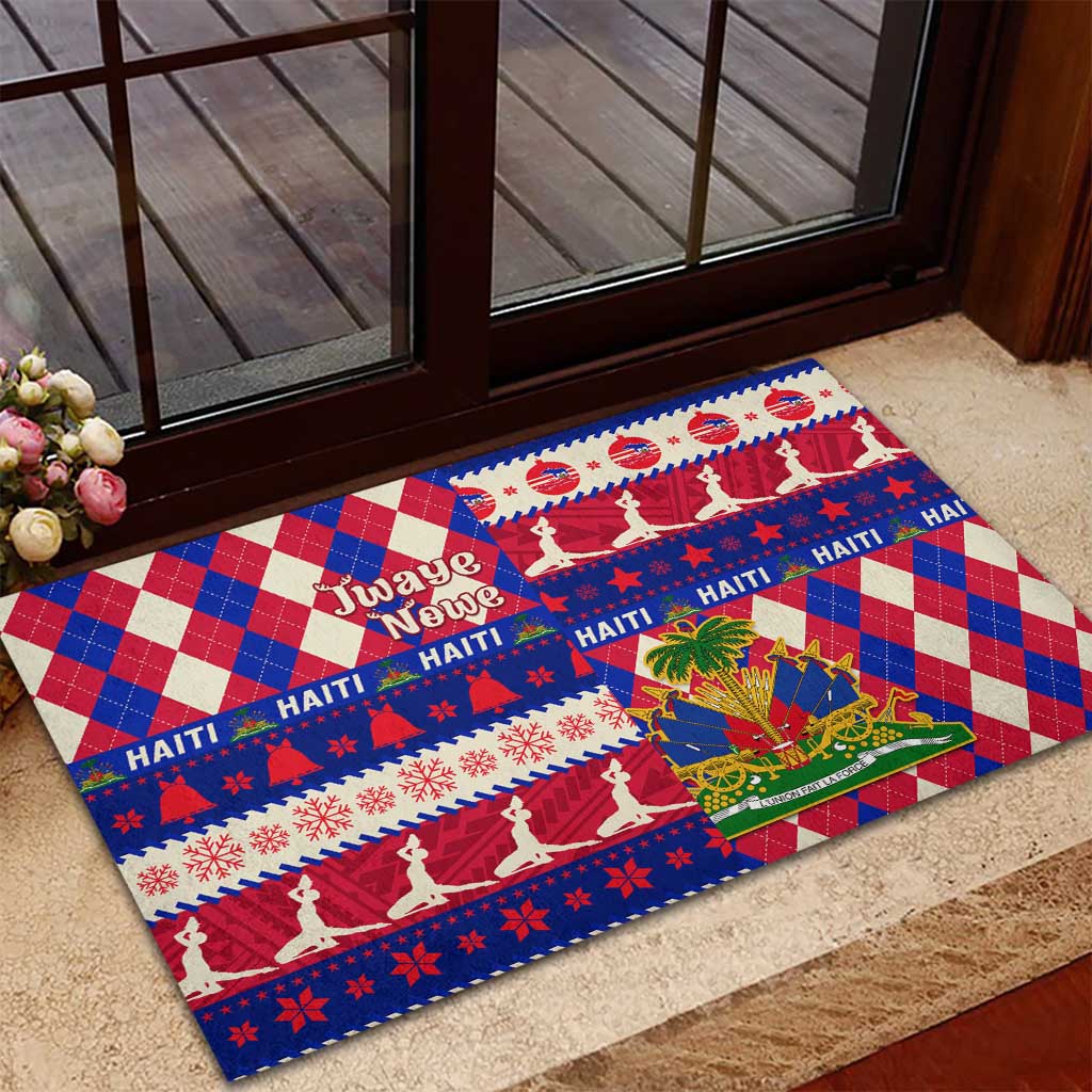 Afro Haiti Christmas Rubber Doormat Jwaye Nowe Neg Marron With Coat Of Arms - African Pride