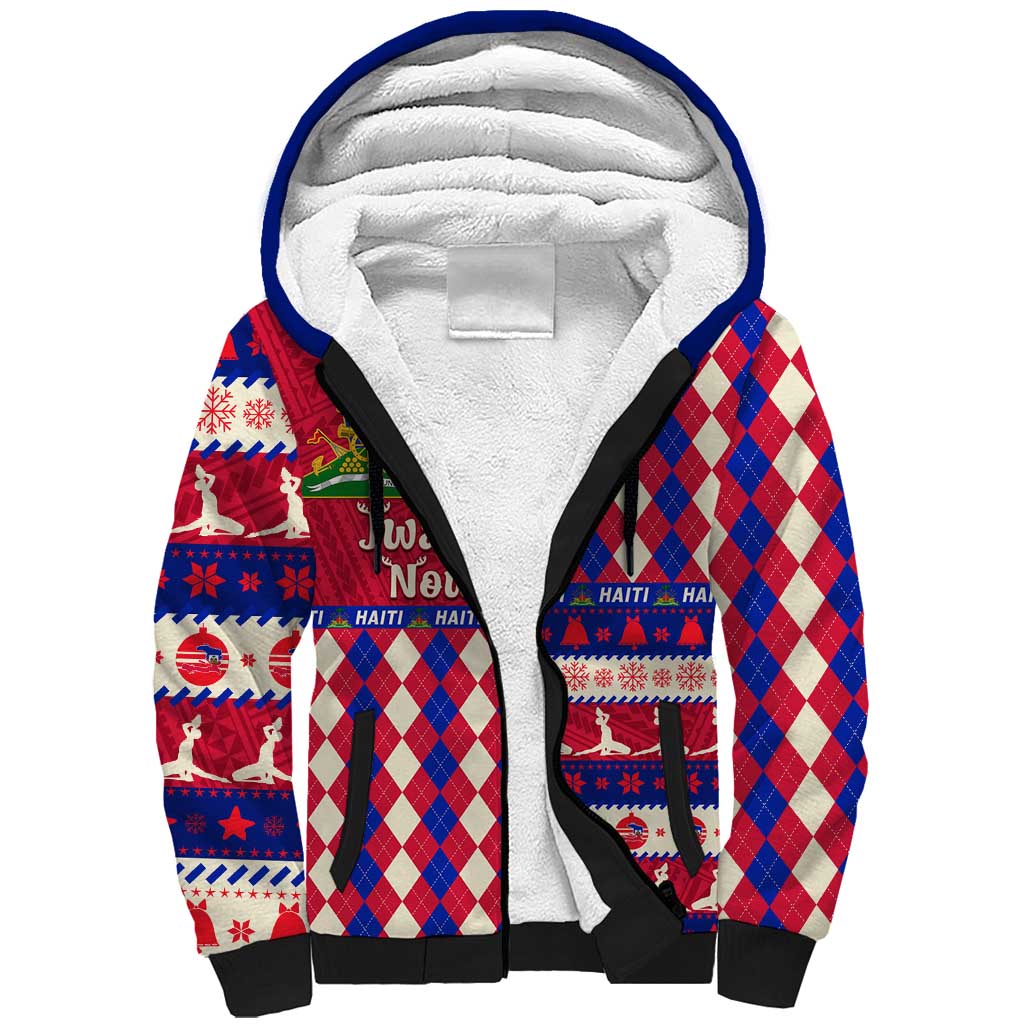 Afro Haiti Christmas Sherpa Hoodie Jwaye Nowe Neg Marron With Coat Of Arms - African Pride