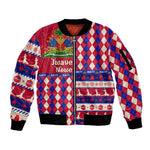 Afro Haiti Christmas Sleeve Zip Bomber Jacket Jwaye Nowe Neg Marron With Coat Of Arms - African Pride