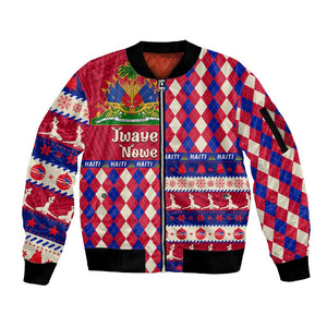 Afro Haiti Christmas Sleeve Zip Bomber Jacket Jwaye Nowe Neg Marron With Coat Of Arms - African Pride
