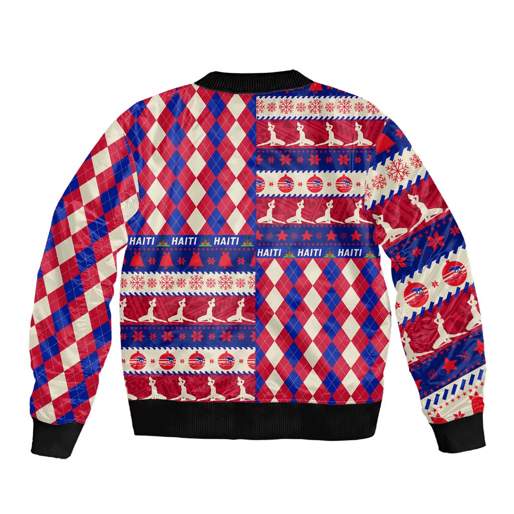 Afro Haiti Christmas Sleeve Zip Bomber Jacket Jwaye Nowe Neg Marron With Coat Of Arms - African Pride