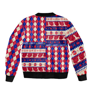 Afro Haiti Christmas Sleeve Zip Bomber Jacket Jwaye Nowe Neg Marron With Coat Of Arms - African Pride