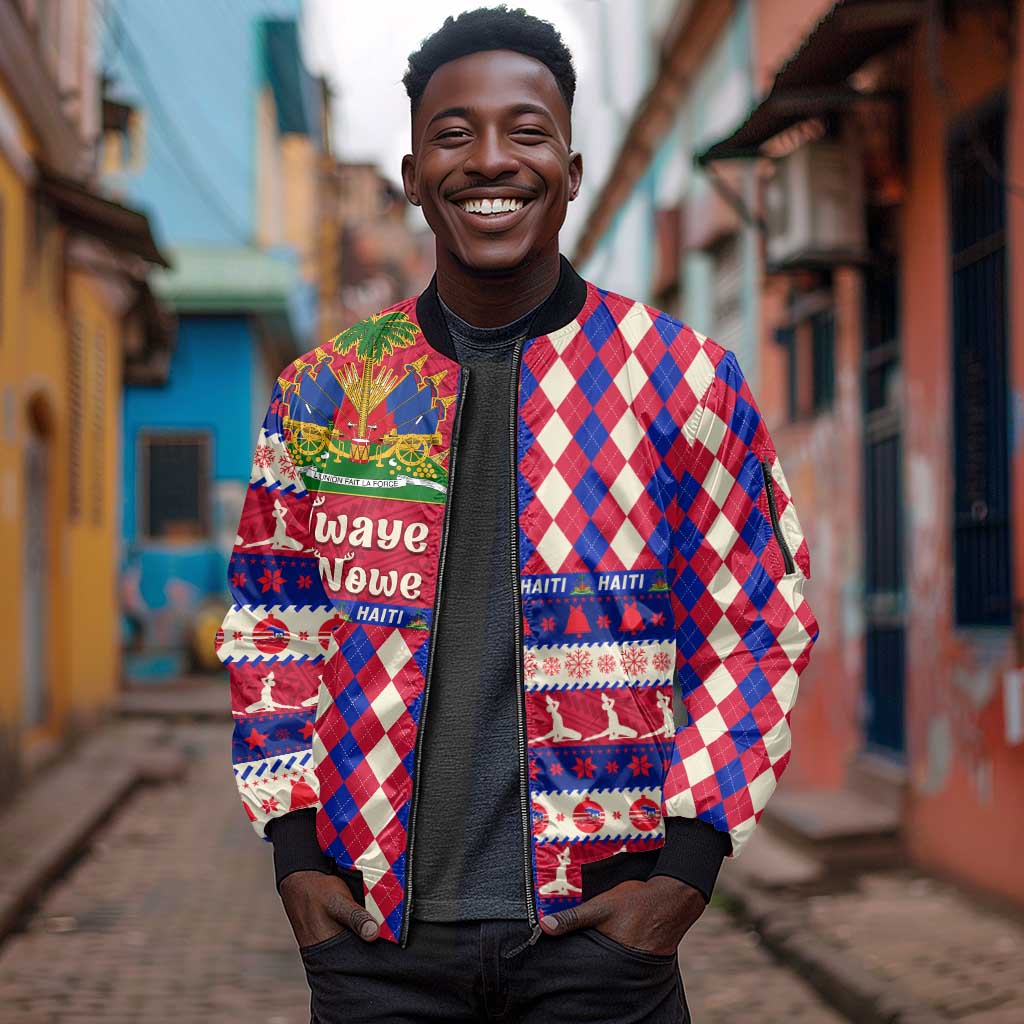 Afro Haiti Christmas Sleeve Zip Bomber Jacket Jwaye Nowe Neg Marron With Coat Of Arms - African Pride