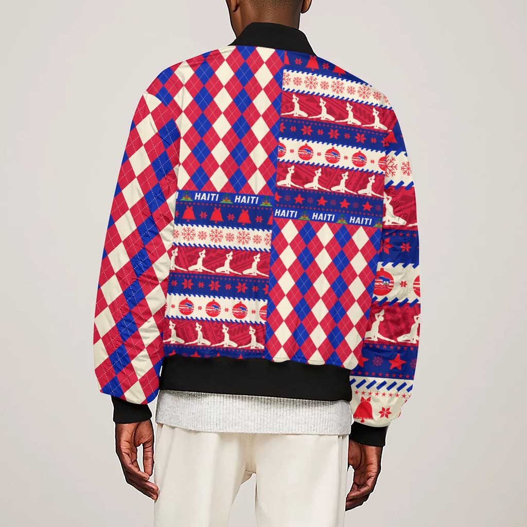 Afro Haiti Christmas Sleeve Zip Bomber Jacket Jwaye Nowe Neg Marron With Coat Of Arms - African Pride