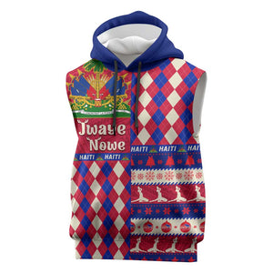 Afro Haiti Christmas Sleeveless Hoodie Jwaye Nowe Neg Marron With Coat Of Arms - African Pride