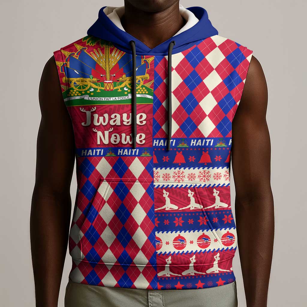 Afro Haiti Christmas Sleeveless Hoodie Jwaye Nowe Neg Marron With Coat Of Arms - African Pride