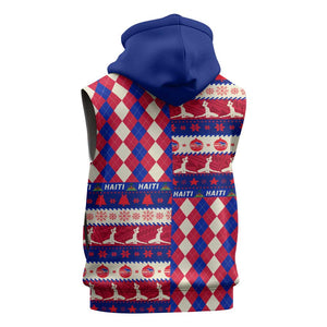 Afro Haiti Christmas Sleeveless Zip Hoodie Jwaye Nowe Neg Marron With Coat Of Arms - African Pride