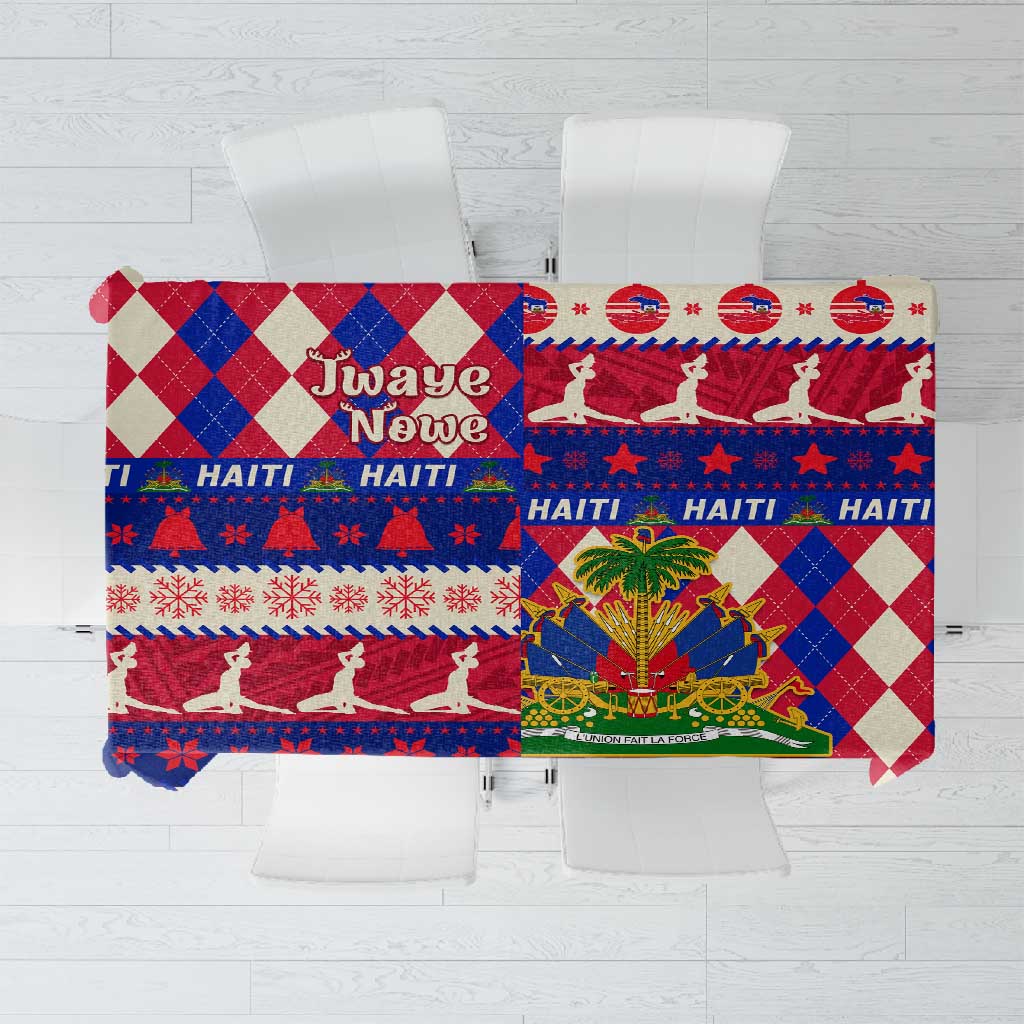 Afro Haiti Christmas Tablecloth Jwaye Nowe Neg Marron With Coat Of Arms - African Pride