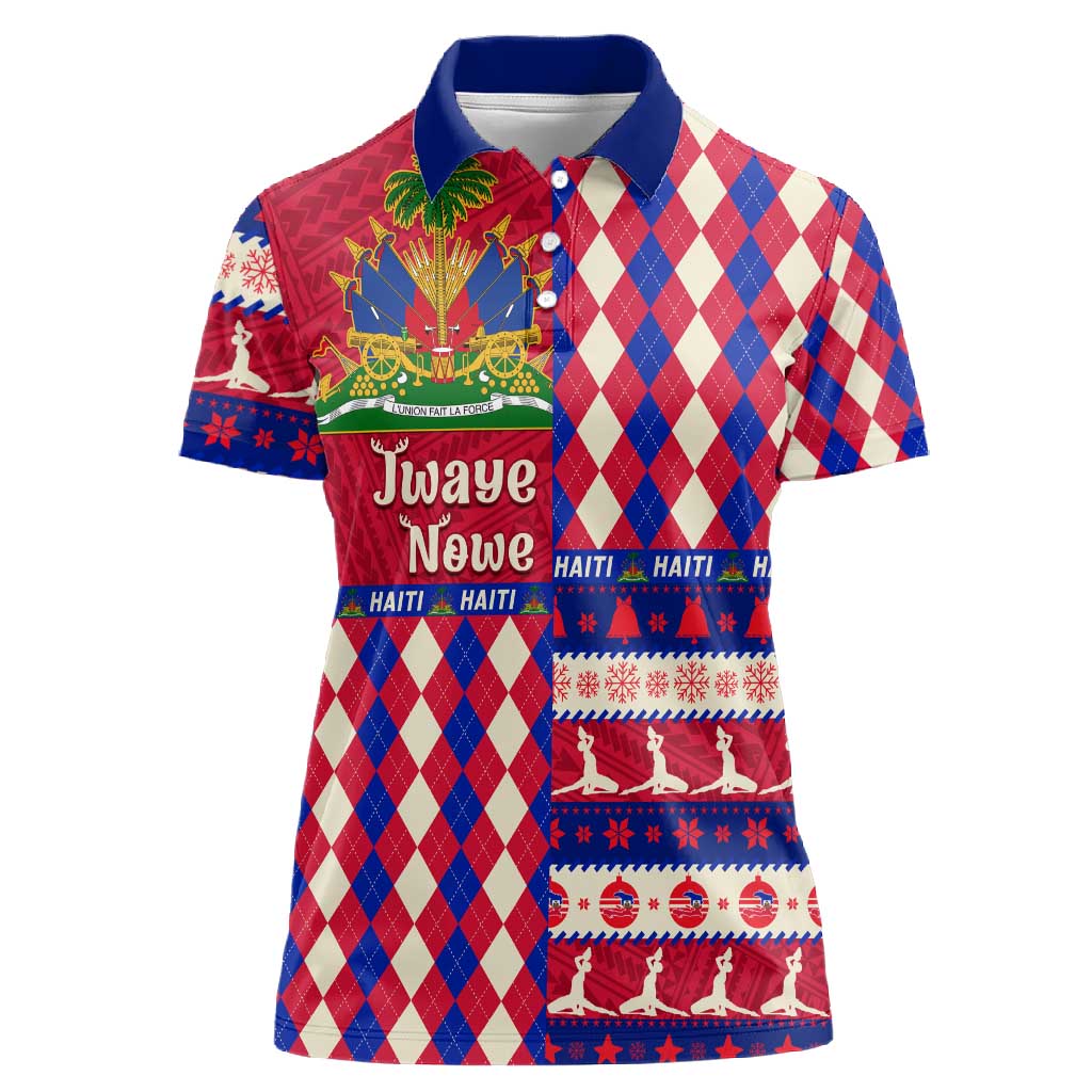 Afro Haiti Christmas Women Polo Shirt Jwaye Nowe Neg Marron With Coat Of Arms - African Pride