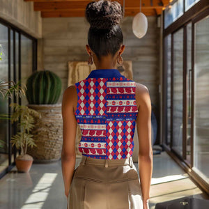 Afro Haiti Christmas Women Sleeveless Polo Shirt Jwaye Nowe Neg Marron With Coat Of Arms - African Pride