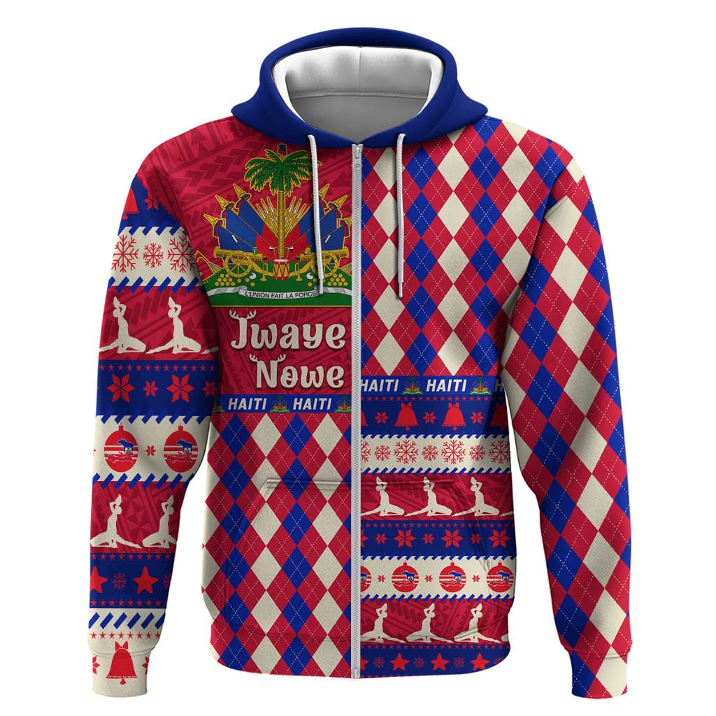 Afro Haiti Christmas Zip Hoodie Jwaye Nowe Neg Marron With Coat Of Arms - African Pride