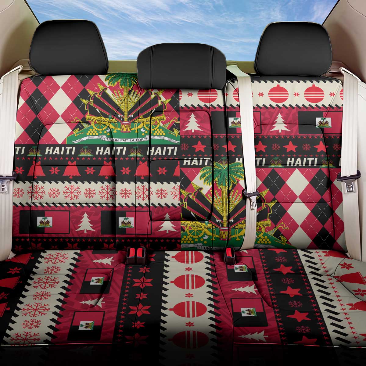 Afro Haiti 1964 Christmas Back Car Seat Cover Jwaye Nowe Neg Marron With Coat Of Arms - African Pride
