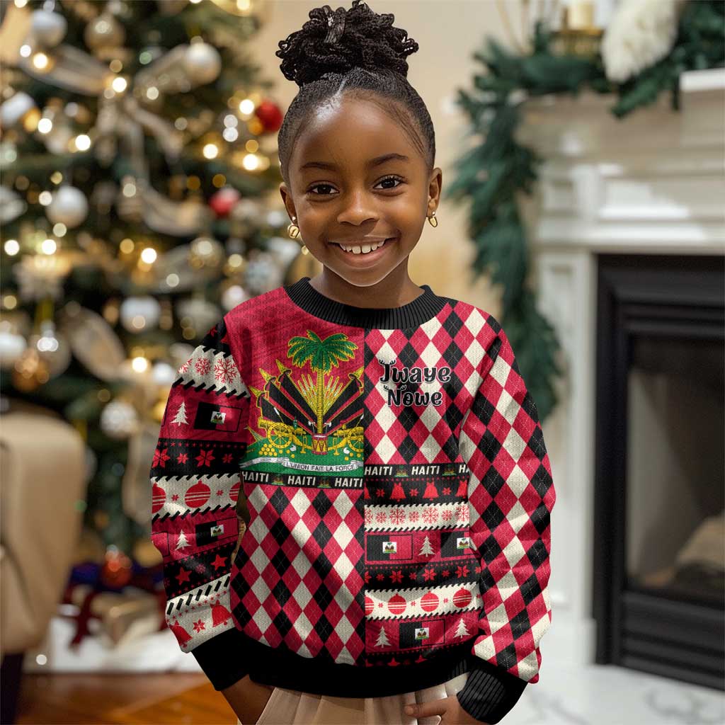 Afro Haiti Christmas 1964 Christmas Kid Ugly Christmas Sweater Jwaye Nowe Neg Marron With Coat Of Arms - African Pride