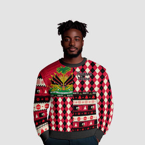 Afro Haiti Christmas 1964 Christmas Ugly Christmas Sweater Jwaye Nowe Neg Marron With Coat Of Arms - African Pride