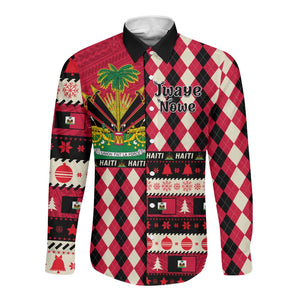 Afro Haiti 1964 Christmas Long Sleeve Button Shirt Jwaye Nowe Neg Marron With Coat Of Arms - African Pride