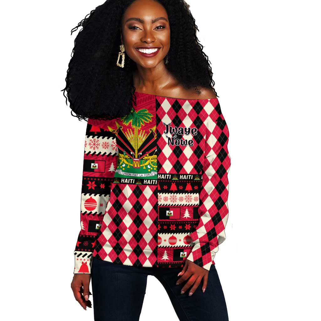 Afro Haiti 1964 Christmas Off Shoulder Sweater Jwaye Nowe Neg Marron With Coat Of Arms - African Pride