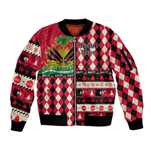 Afro Haiti 1964 Christmas Sleeve Zip Bomber Jacket Jwaye Nowe Neg Marron With Coat Of Arms - African Pride