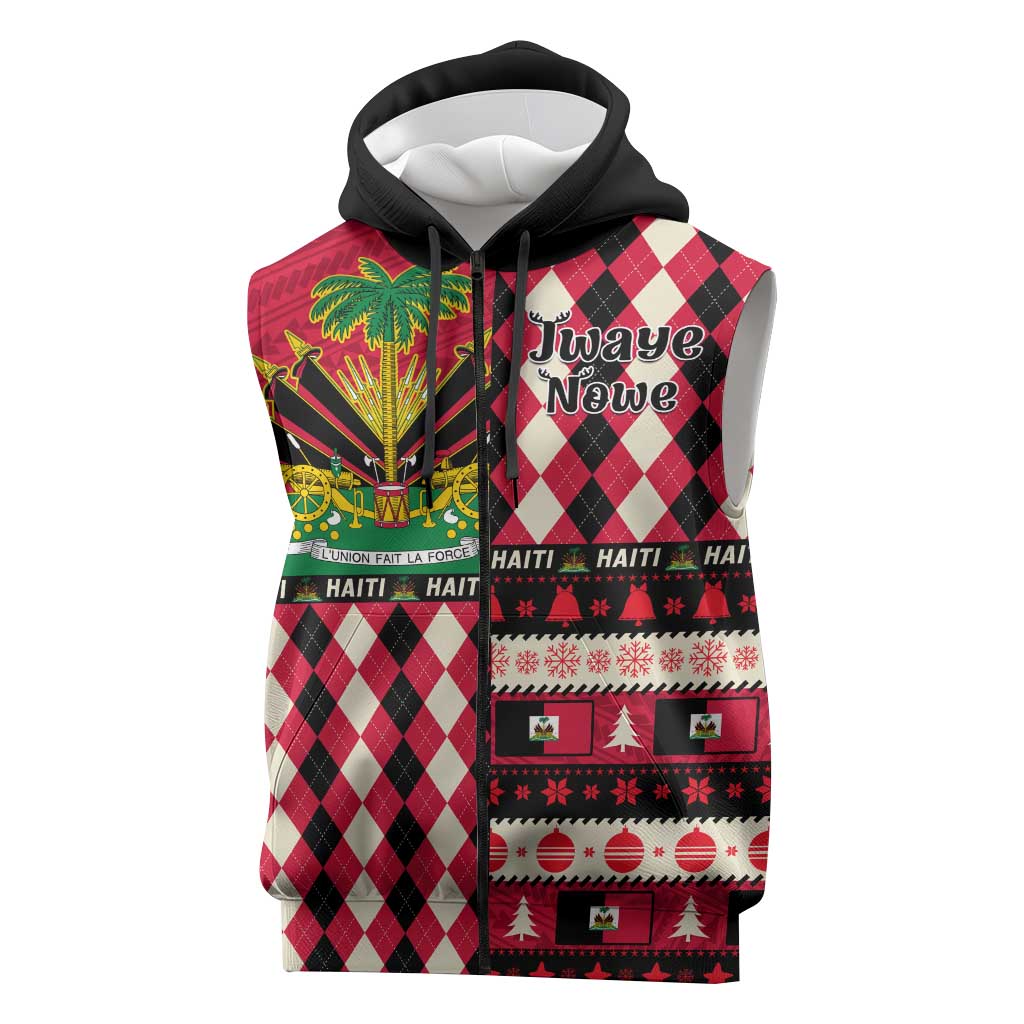 Afro Haiti 1964 Christmas Sleeveless Zip Hoodie Jwaye Nowe Neg Marron With Coat Of Arms - African Pride