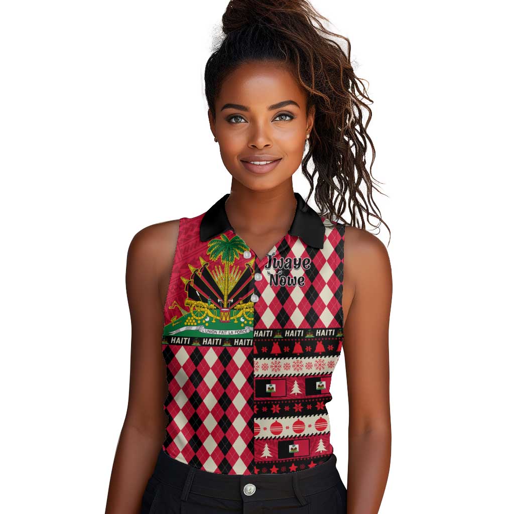 Afro Haiti 1964 Christmas Women Sleeveless Polo Shirt Jwaye Nowe Neg Marron With Coat Of Arms - African Pride
