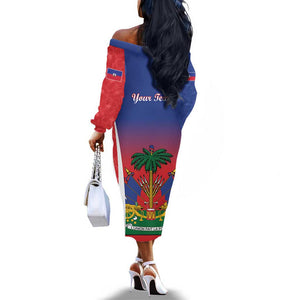 Personalized Haiti 1804 Off The Shoulder Long Sleeve Dress Happy Ayiti Independence Day - African Pride