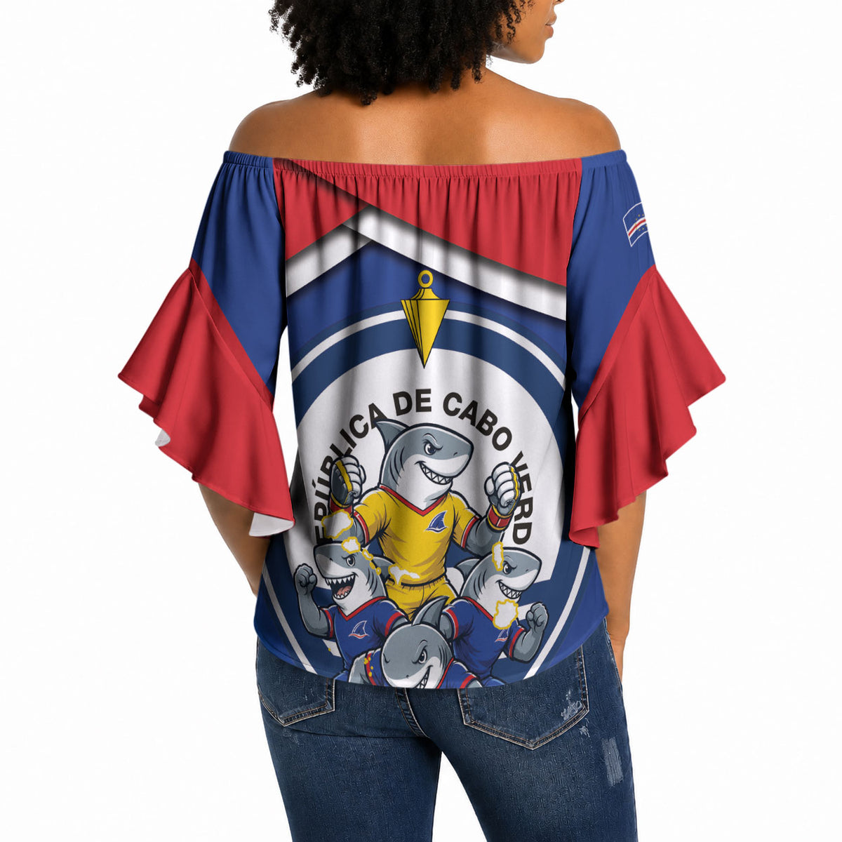 Cape Verde 2026 Football Off Shoulder Wrap Waist Top Orgulho Tubaroes Azuis Make History