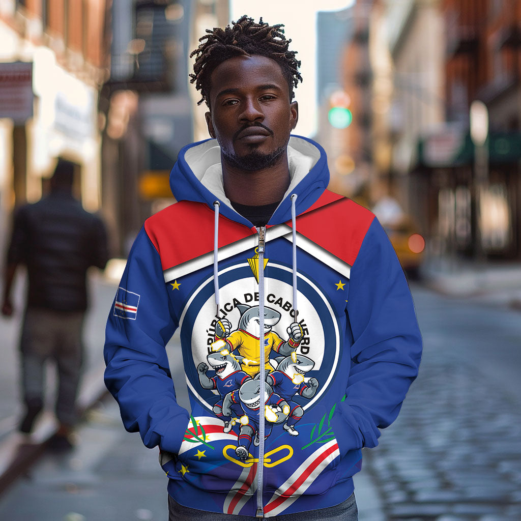 Cape Verde 2026 Football Zip Hoodie Orgulho Tubaroes Azuis Make History