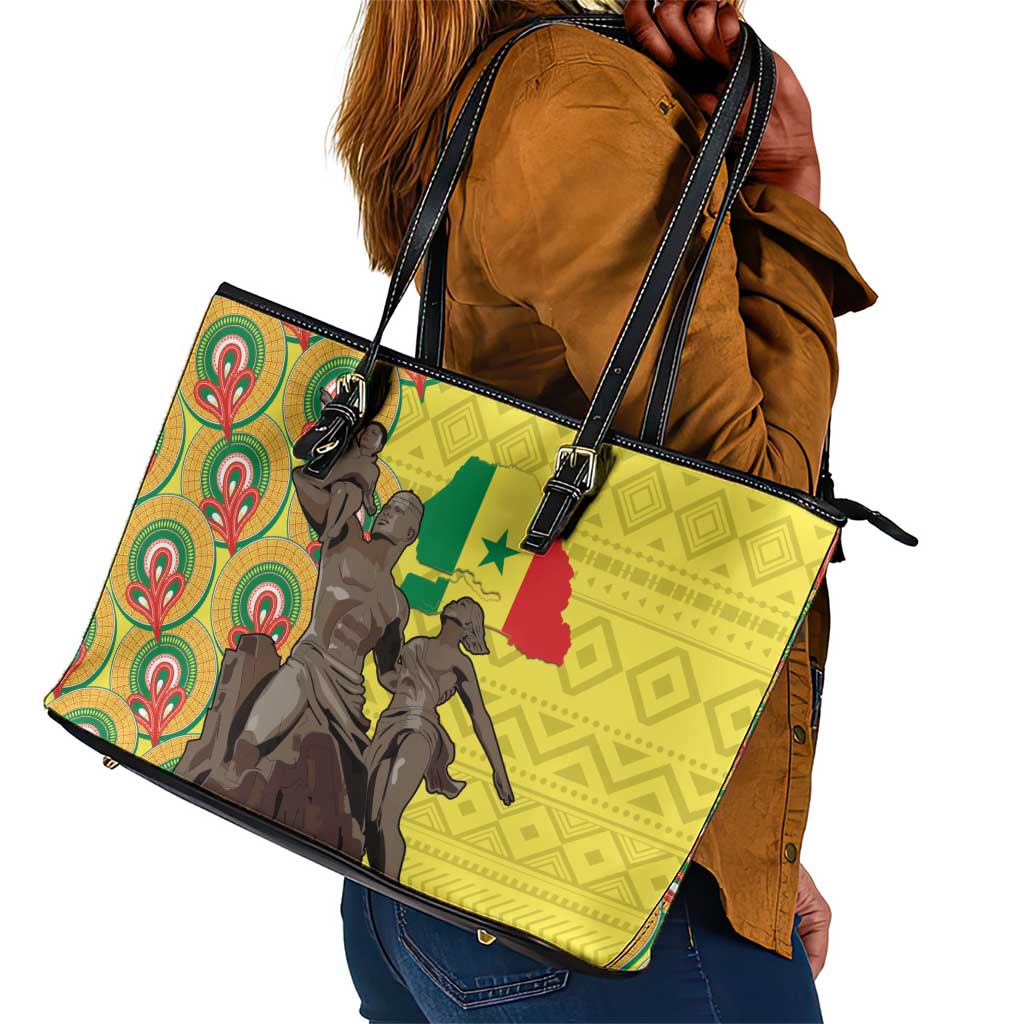 Senegal Monument de la Renaissance Leather Tote Bag Africaine Ankara Pattern