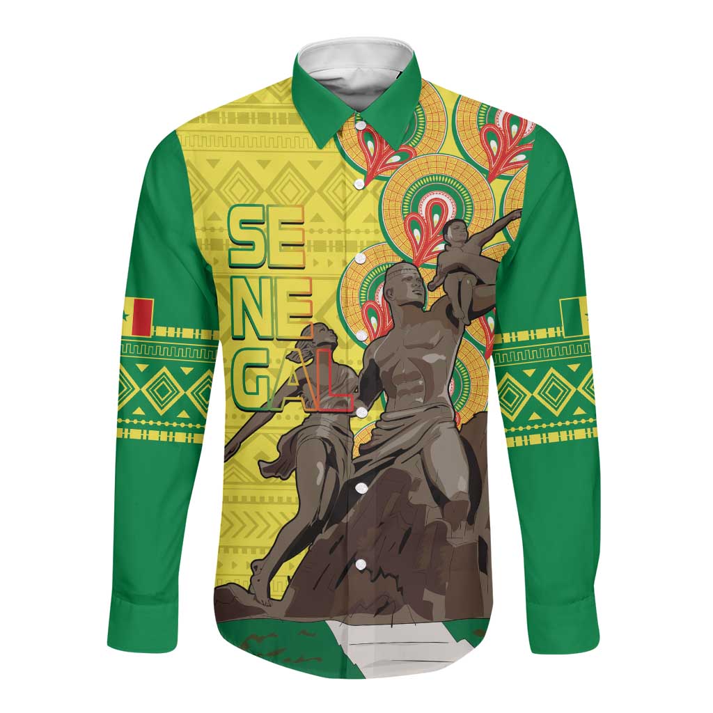 Senegal Monument de la Renaissance Long Sleeve Button Shirt Africaine Ankara Pattern