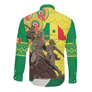 Senegal Monument de la Renaissance Long Sleeve Button Shirt Africaine Ankara Pattern