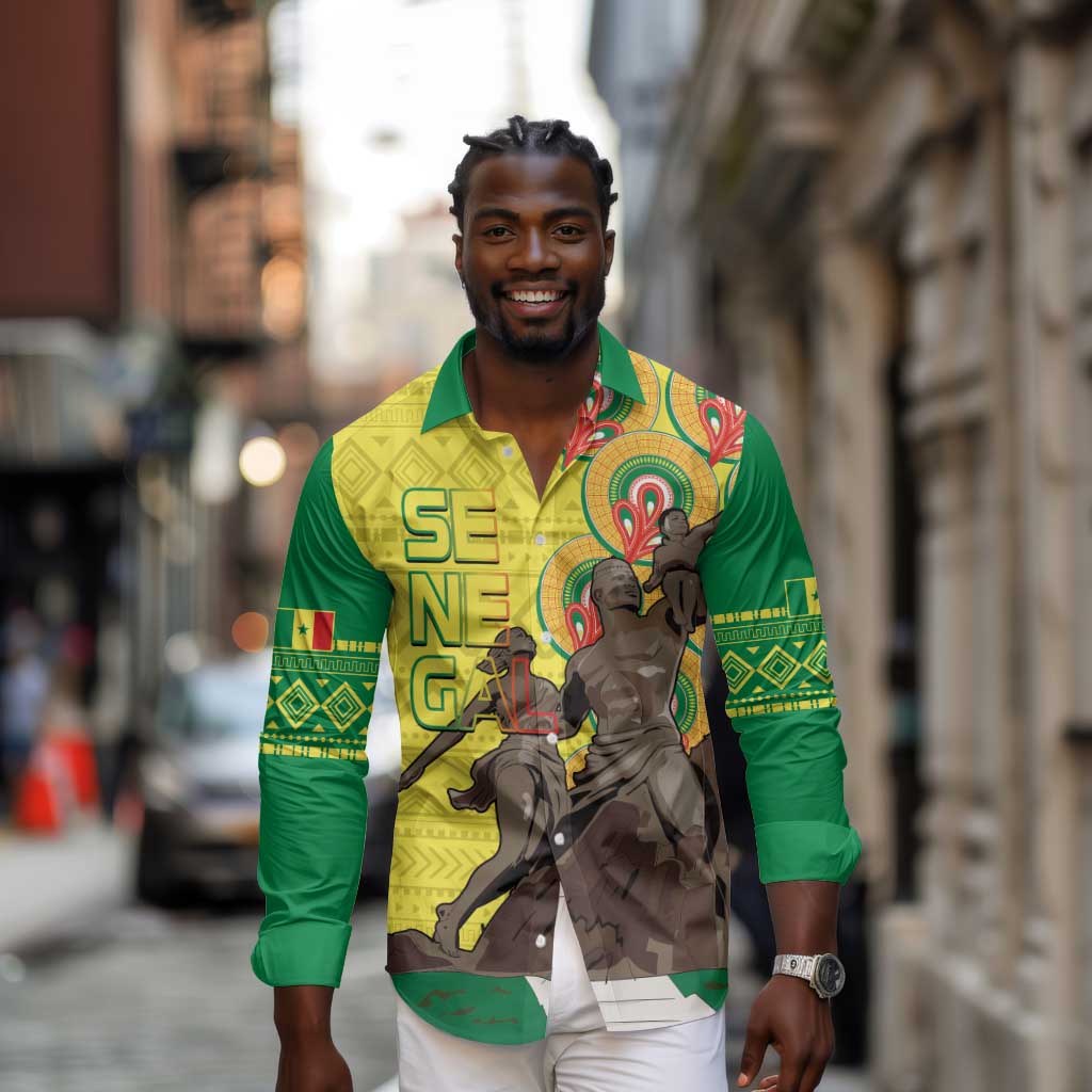 Senegal Monument de la Renaissance Long Sleeve Button Shirt Africaine Ankara Pattern
