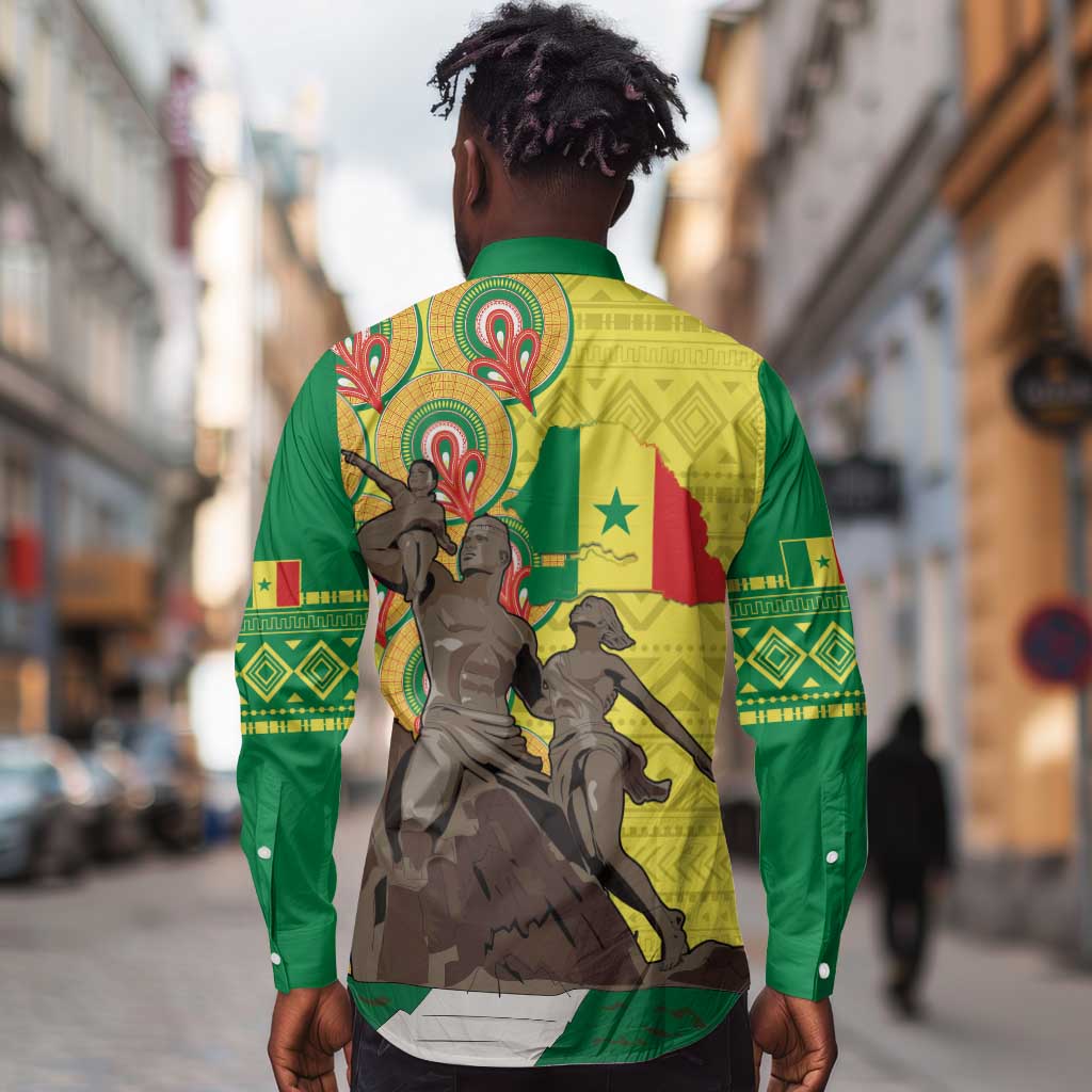Senegal Monument de la Renaissance Long Sleeve Button Shirt Africaine Ankara Pattern